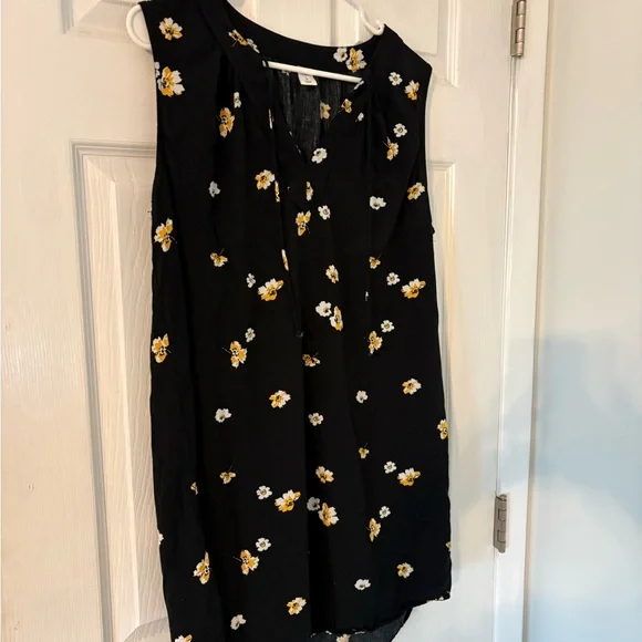 Old Navy Black Floral Sleeveless Tunic Dress Large Lightweight Rayon - Picture 2 of 6